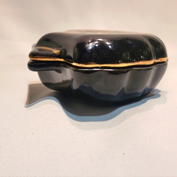 Vintage ADIS Black Porcelain GREEK GODDESS 24k Gold Accent jewelry trinket dish - Picture 5 of 10